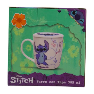 1754-108 TAZA CON TAPA STITCH MÚSICA