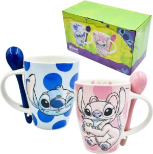 1738-252 DUO DE TAZAS STITCH Y ANGEL CON CUCHARA