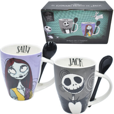 1738-206 DUO DE TAZAS EL EXTRAÑO MUNDO DE JACK CON CUCHARA