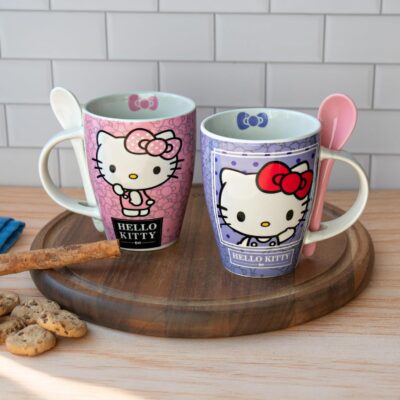1738-497 DUO DE TAZAS HELLO KITTY CON CUCHARA
