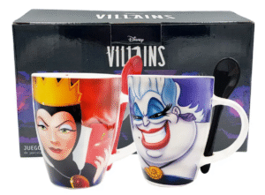 1738-421 DUO DE TAZAS VILLAINS URSULA & REINA MALVADA CON CUCHARA