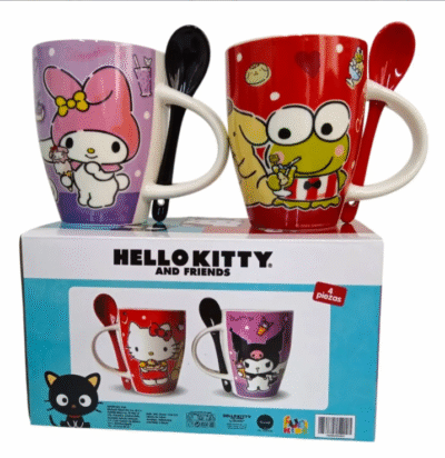1738-575 DUO DE TAZAS HELLO KITTY & FRIENDS CON CUCHARA