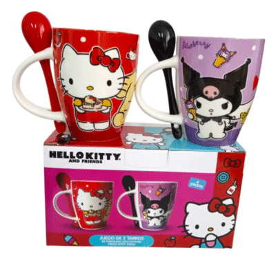 1738-575 DUO DE TAZAS HELLO KITTY & FRIENDS CON CUCHARA