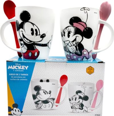 1738-231 DUO DE TAZAS MICKEY Y MINNIE B&N CON CUCHARA