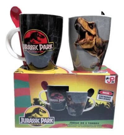 1738-423 DUO DE TAZAS JURASSIC PARK CON CUCHARA