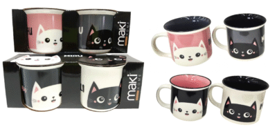 AM17-002 POCILLO MEDIANO GATOS DOBLE 2 PARES DE SET DE 2PCS