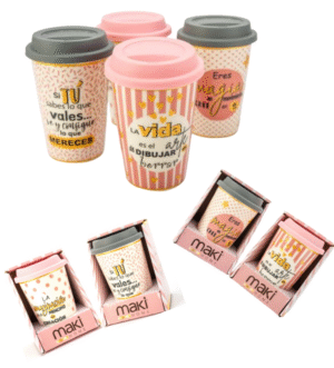 AM 83-003  SERIE DE VASO CON TAPA SILICON FRASE EN ROSA 4PCS