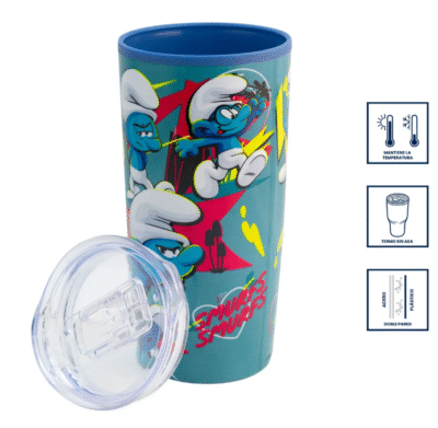 TERMO CON TAPA LOS PITUFOS