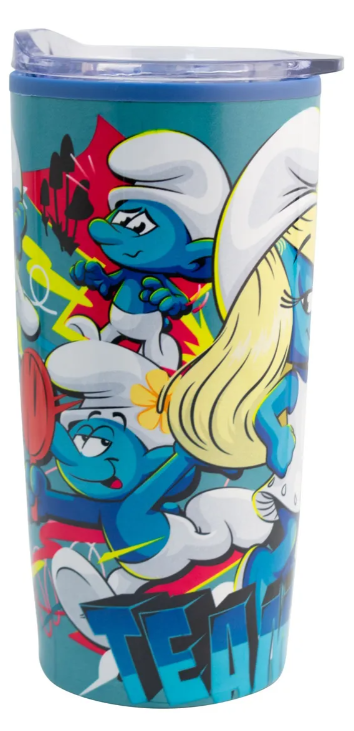 TERMO CON TAPA LOS PITUFOS