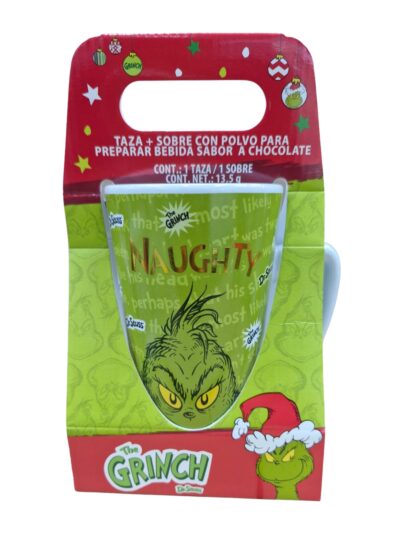 TAZA MEGA ALTA CON SOBRE DE COCOA GRINCH SERIE 3 PCS