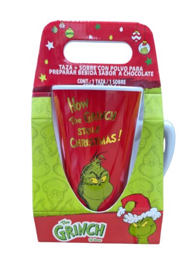 TAZA MEGA ALTA CON SOBRE DE COCOA GRINCH SERIE 3 PCS