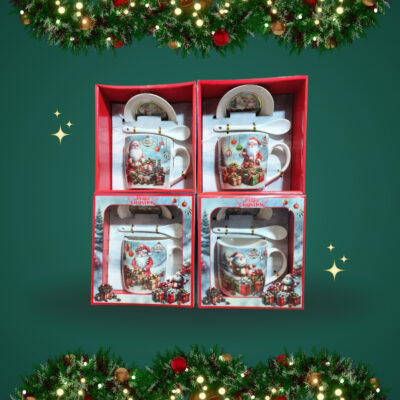 RJ TAZA CON CUCHARA Y PLATO NAVIDAD VARIOS MODELOS SERIE 4PCS