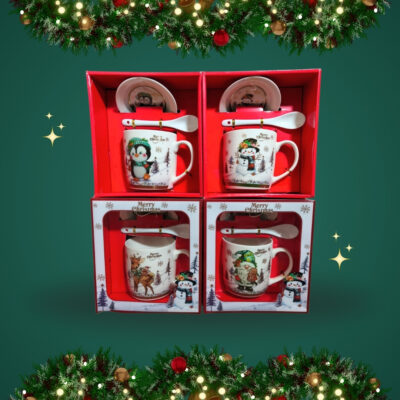 RJ TAZA CON CUCHARA Y PLATO NAVIDAD VARIOS MODELOS SERIE 4PCS
