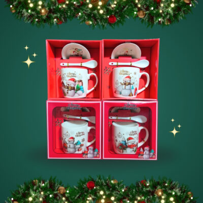 RJ TAZA CON CUCHARA Y PLATO NAVIDAD VARIOS MODELOS SERIE 4PCS