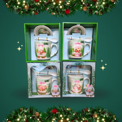 RJ TAZA CON CUCHARA Y PLATO NAVIDAD VARIOS MODELOS SERIE 4PCS