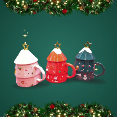135 TAZA CON TAPA Y AGITADOR NAVIDAD SERIE 3PCS