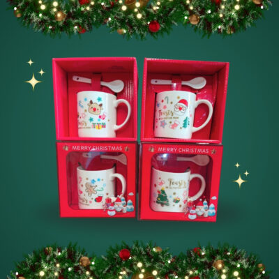 RJ TAZA CON CUCHARA Y PLATO NAVIDAD VARIOS MODELOS SERIE 4PCS