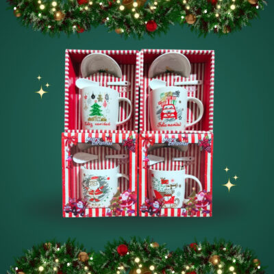 RJ TAZA CON CUCHARA Y PLATO NAVIDAD VARIOS MODELOS SERIE 4PCS