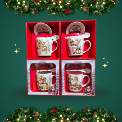 RJ TAZA CON CUCHARA Y PLATO NAVIDAD VARIOS MODELOS SERIE 4PCS