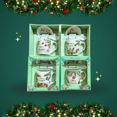 RJ TAZA CON CUCHARA Y PLATO NAVIDAD VARIOS MODELOS SERIE 4PCS