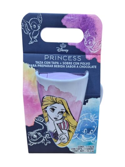 TAZA ALTA CON TAPA Y SOBRE DE COCOA PRINCESA DISNEY SERIE 3PCS