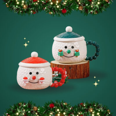 TAZAS 3D MUÑECO DE NIEVE CON TAPA GORRO