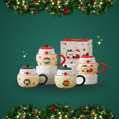 TAZAS 3D NAVIDAD CON TAPA SANTA CLAUS
