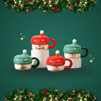 TAZAS 3D NAVIDAD CON TAPA GORRO