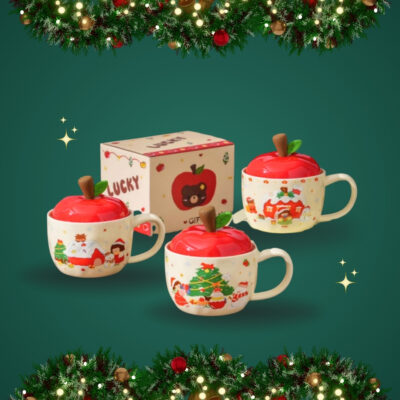TAZAS 3D NAVIDAD CON TAPA DE MANZANA