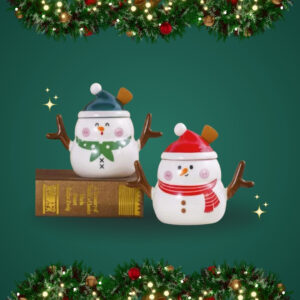 TAZAS 3D MUÑECO DE NIEVE CON TAPA Y CUCHARA